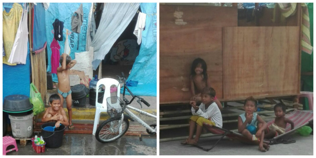 children in their makeshift houses 